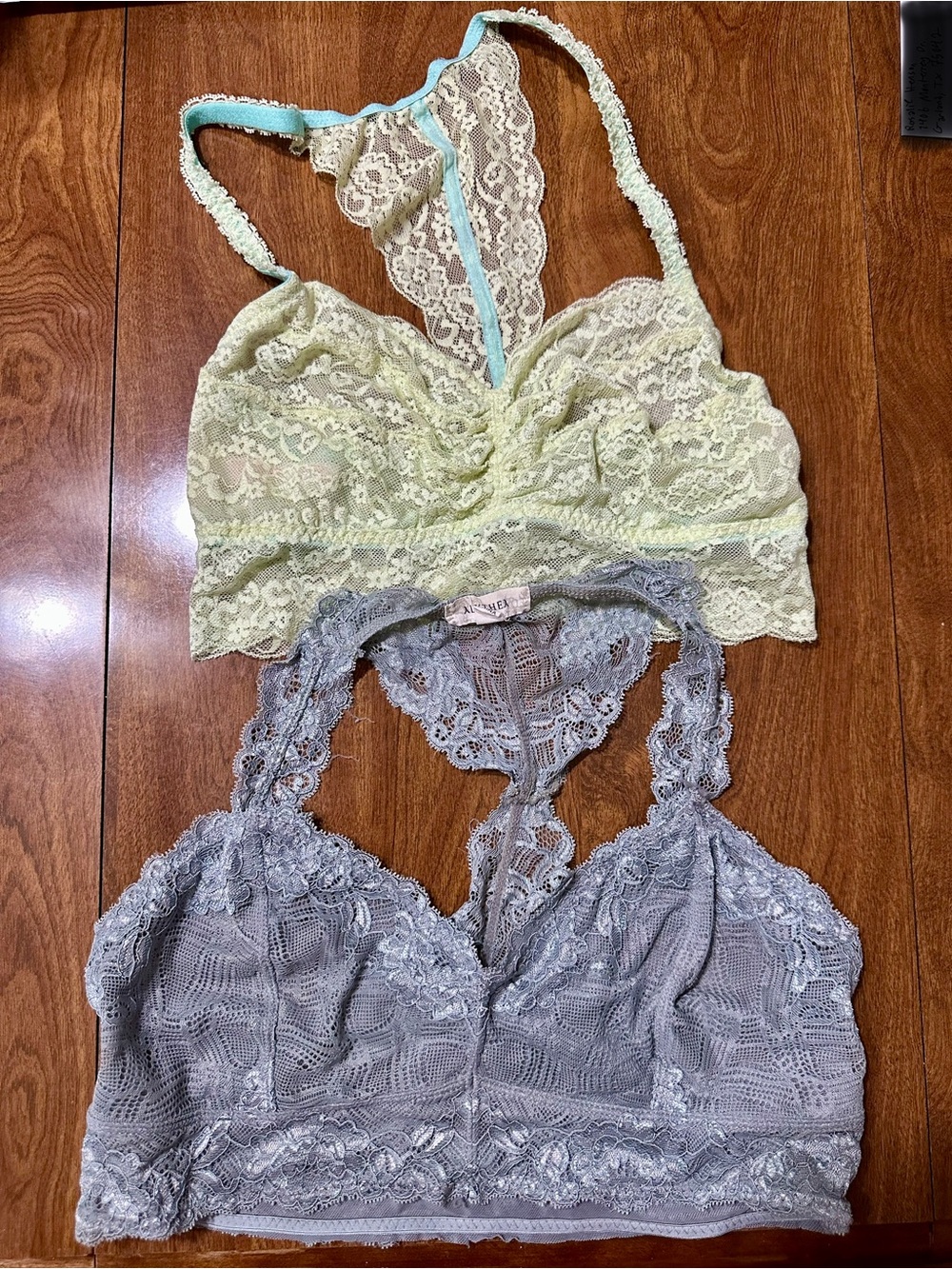 Lace Bralette Pair - Yellow & Gray
